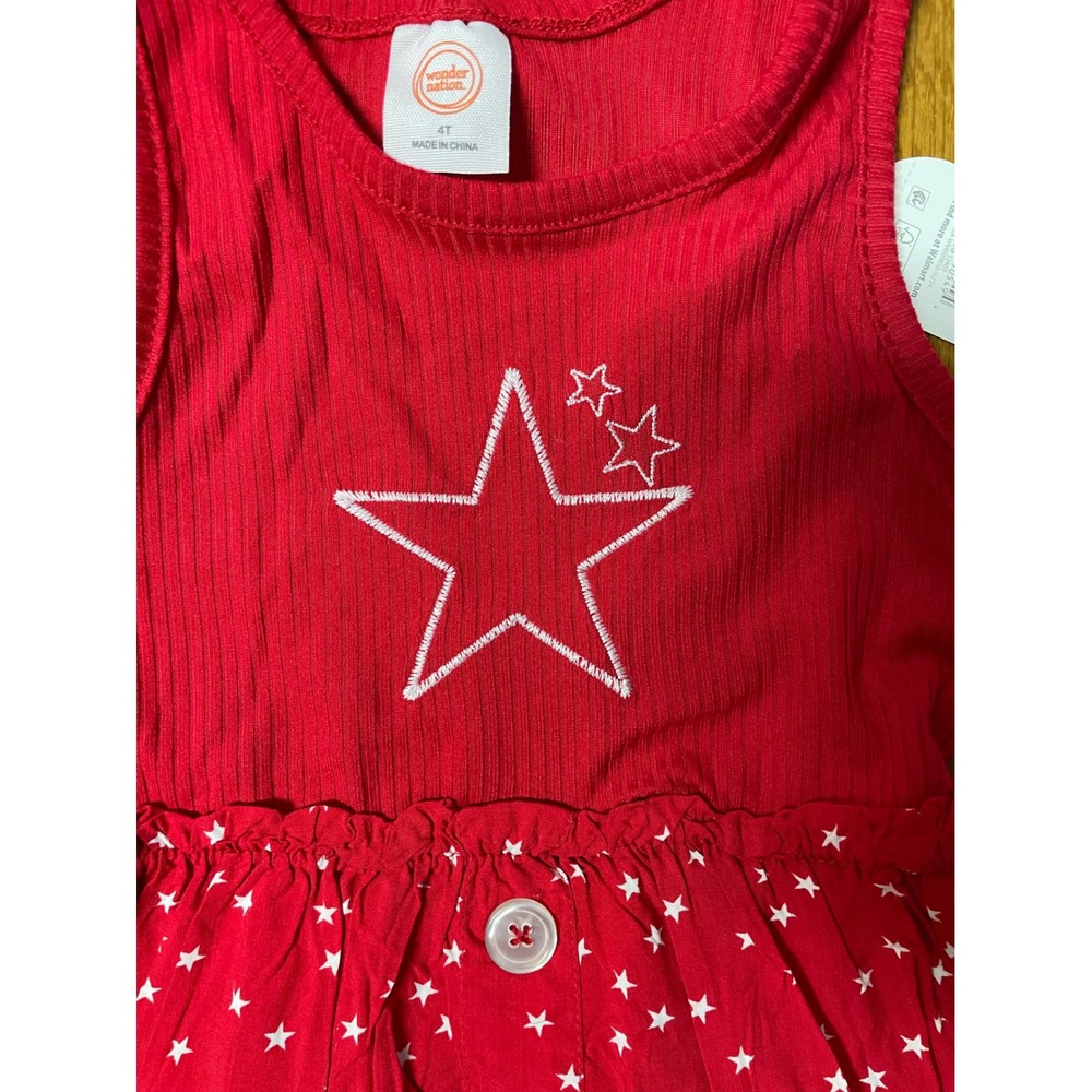 Girls Red Star Print Ribbed Sleeveless Dress Size 4T NWT patriotic/ July 4th - Picture 3 of 6